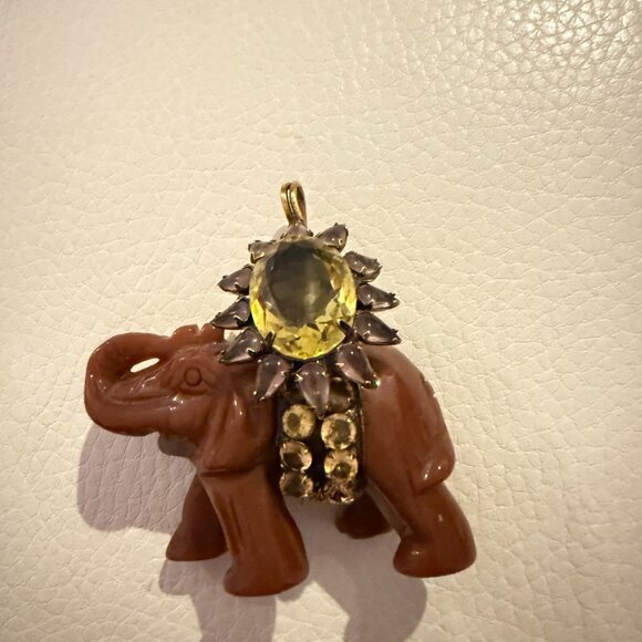 VINTAGE IRADJ MOINI ELEPANT PENDANT NECKLACE BROOCH CARNELIAN SMOKY QUARTZ - Picture 6 of 8
